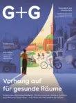 Titelbild des Magazins G G 5/2026 mit gezeichneten Menschen in einer Stadtlandschaft mit Park, Gebäuden, Fahrrad und Bus