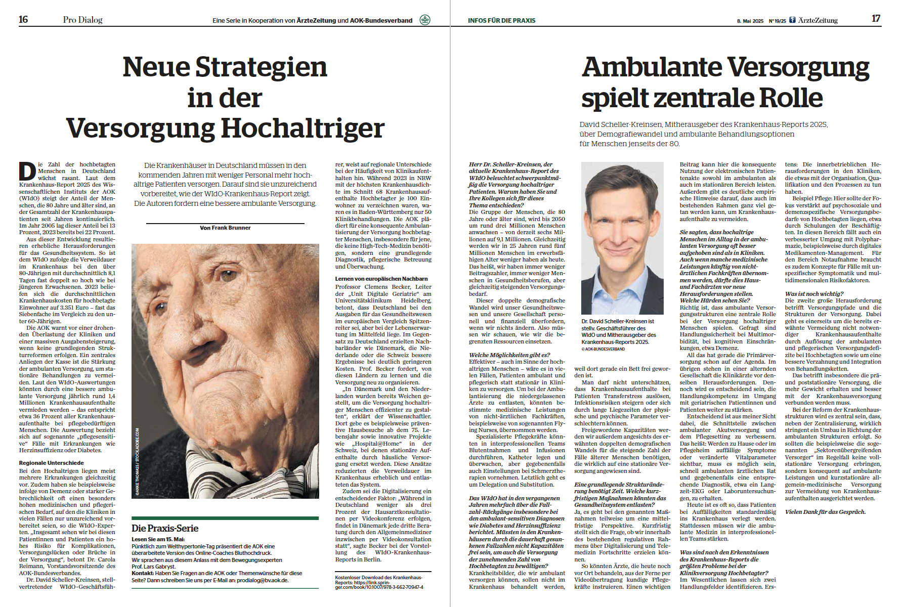 Das Bild zeigt die Druckversion der Pro-Dialog-Sonderseite in der Ärzte Zeitung vom 8. Mai 2025. Durch einen Klick auf das Bild öffnet sich die Ausgabe als PDF.