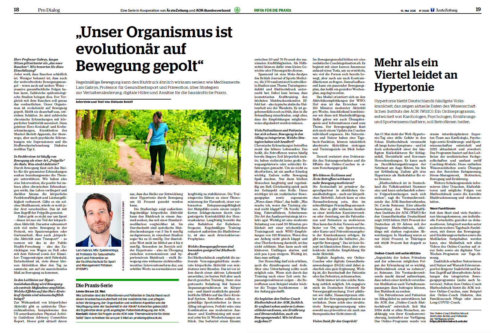 Das Bild zeigt die Druckversion der Pro-Dialog-Sonderseite in der Ärzte Zeitung vom 15. Mai 2025. Durch einen Klick auf das Bild öffnet sich die Ausgabe als PDF.