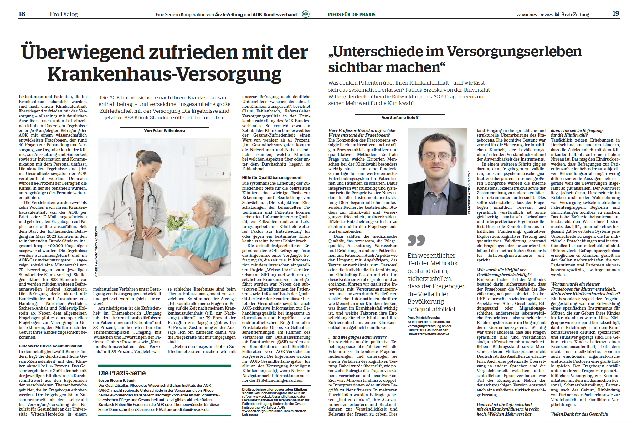 Das Bild zeigt die Druckversion der Pro-Dialog-Sonderseite in der Ärzte Zeitung vom 22. Mai 2025. Durch einen Klick auf das Bild öffnet sich die Ausgabe als PDF.