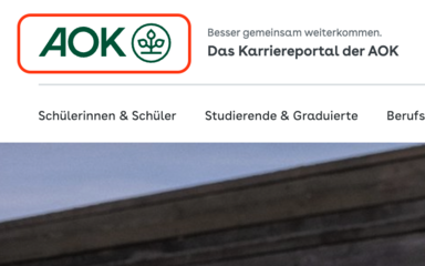 In einem Bild-Schirm-Foto der AOK Karriere-Seite ist das AOK-Zeichen rot markiert.
