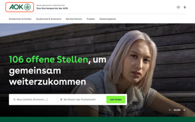 In einem Bild-Schirm-Foto der AOK Karriere-Seite ist das AOK-Zeichen rot markiert.