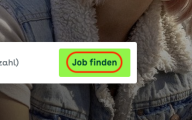 Ein Bild-Schirm-Foto zeigt die Start-Seite. Der Job-Finden-Button im Web-Seiten-Menü ist rot markiert.