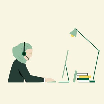 Illustration einer AOK-Mitarbeiterin am Laptop