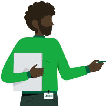 Illustration zeigt einen Mann, der ein Jobangebot unterbreitet.