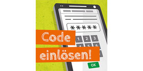 Auf dem Bild ist ein Smartphone zu sehen, auf dessen Bildschirm um eine Codeeingabe gebeten wird. Im Vordergrund steht folgender Schriftzug: "Code einlösen!"