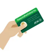Illustrative Grafik: Eine Hand hält eine Gesundheitskarte in die Höhe.