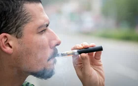 Ein junger Mann raucht eine E-Zigarette.