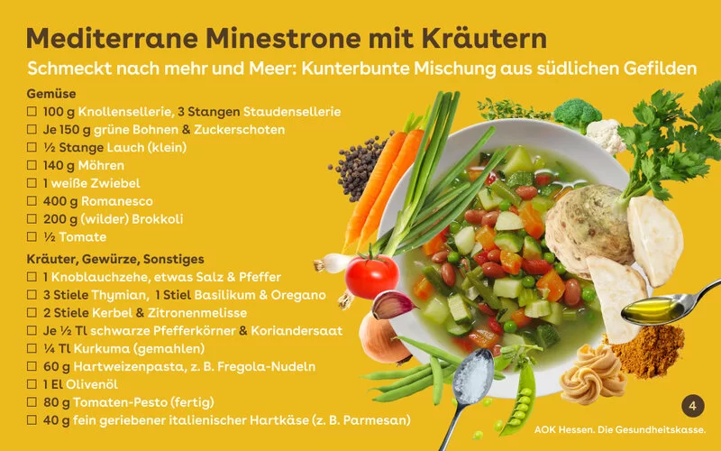 Rezept für mediterrane Minestrone mit Kräutern.