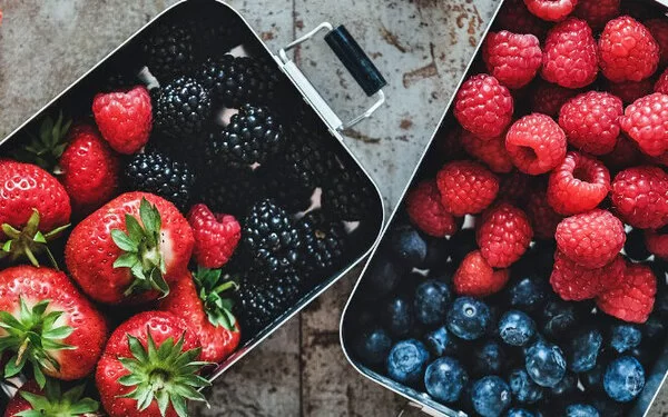 Frische saisonale Beeren in nachhaltigen Lunchboxen