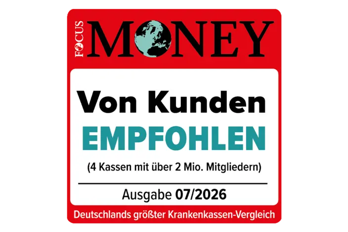 Zu sehen ist das rotweiße Siegel von Focus Money für Kundenempfehlung.
