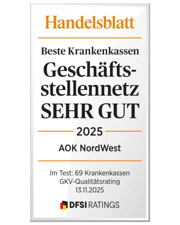 Zu sehen ist das silberne Siegel von Handelsblatt und DFSI für das Geschäftsstellennetz..