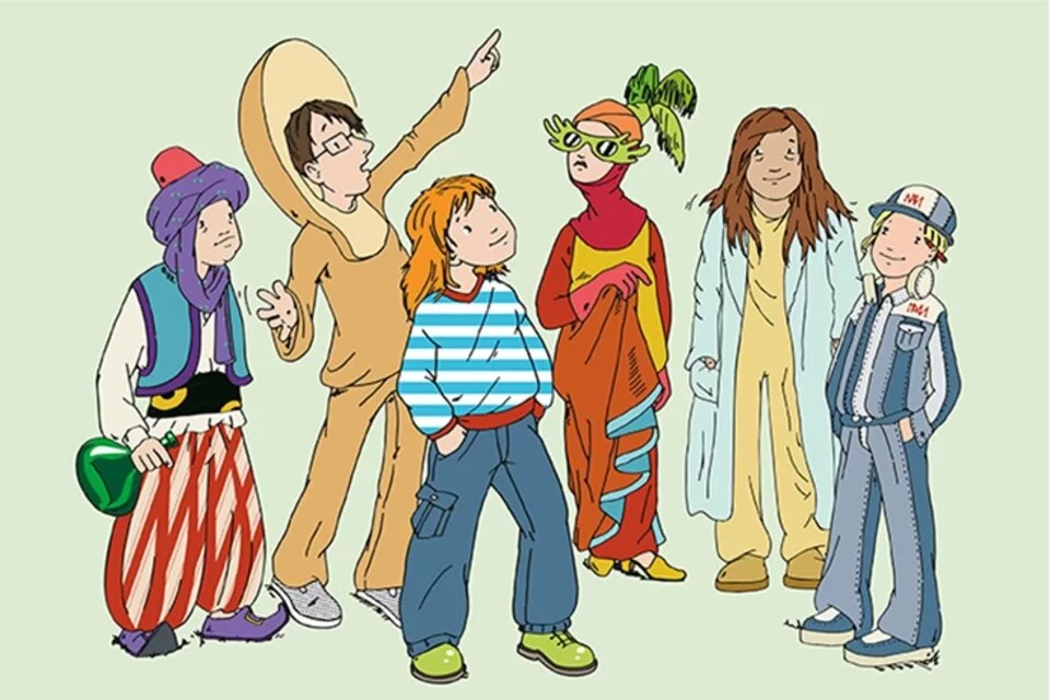 Eine Illustration zeigt verschiedene Charaktere von Henrietta & Co.