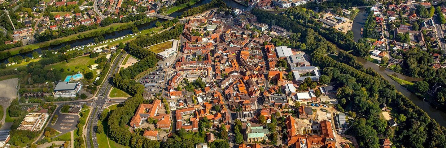 Luftbild von der Stadtmitte von Meppen in Niedersachsen