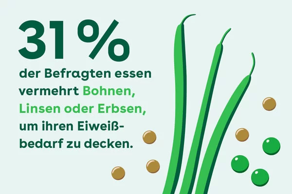 31% der Befragten essen vermehrt Bohnen, Linsen oder Erbsen, um ihren Eiweißbedarf zu decken.