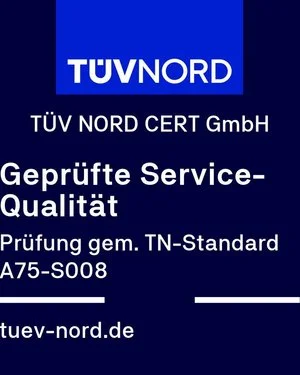 Prüf-Siegel des TÜV Nord für Geprüfte Servicequalität.