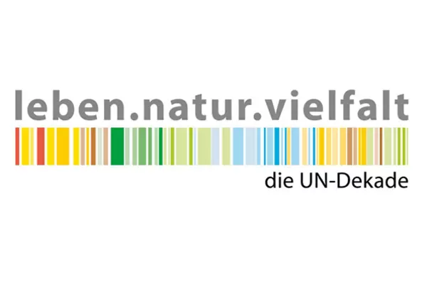 Das Bild zeigt das Logo der AOK Lichtblick Freizeiten. Es besteht aus dem Schriftzug "leben.natur.vielfalt", darunter befinden sich zahlreiche bunte Striche. Unter den Strichen steht der Schriftzug "die UN Dekade".