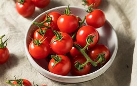 Rote Tomaten liegen in einer Schale.