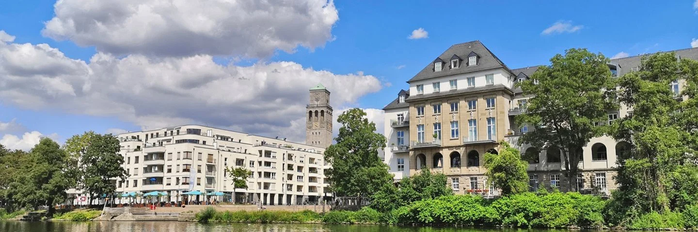 Es ist der neue Stadthafen in Mülheim an der Ruhr zu sehen.