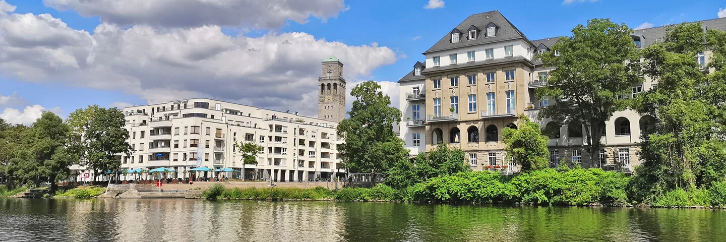 Es ist der neue Stadthafen in Mülheim an der Ruhr zu sehen.