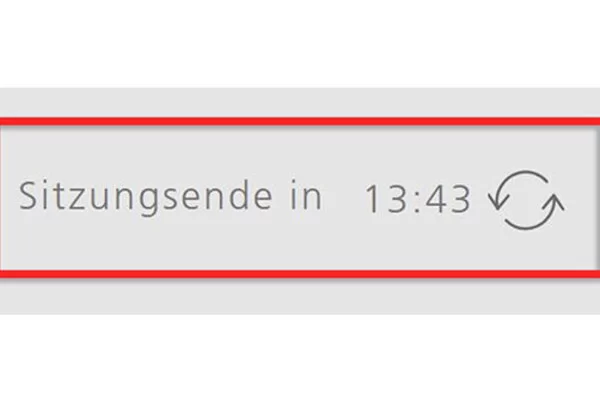 Das Bild zeigt eine Textbox mit folgendem Inhalt: "Sitzungsende in 13:43"