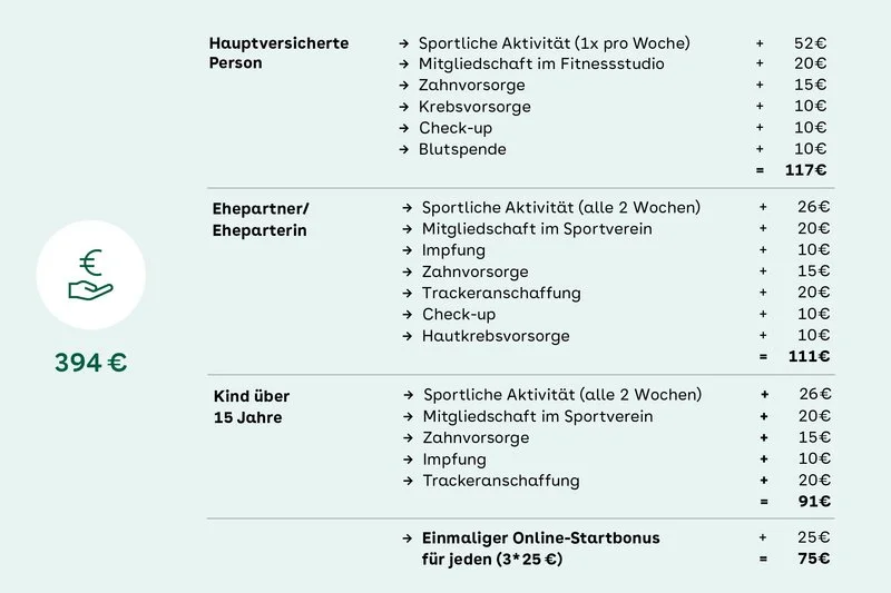 Grafische Darstellung einer Beispielrechnung für eine Familie mit BonusFit.
