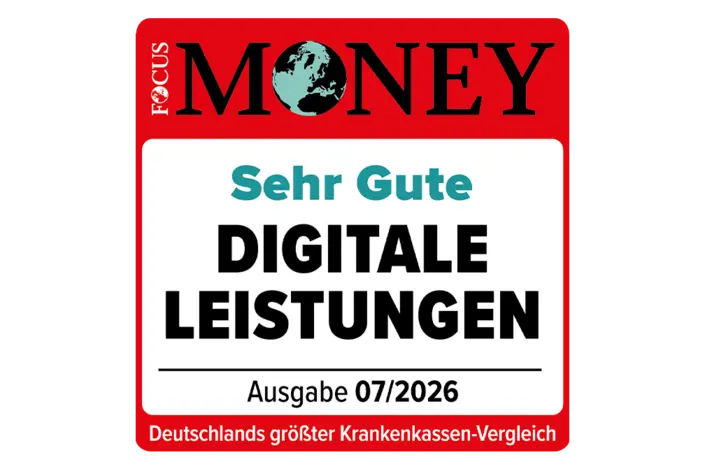 Zu sehen ist das rotweiße Siegel von Focus Money für Digitale Leistungen.