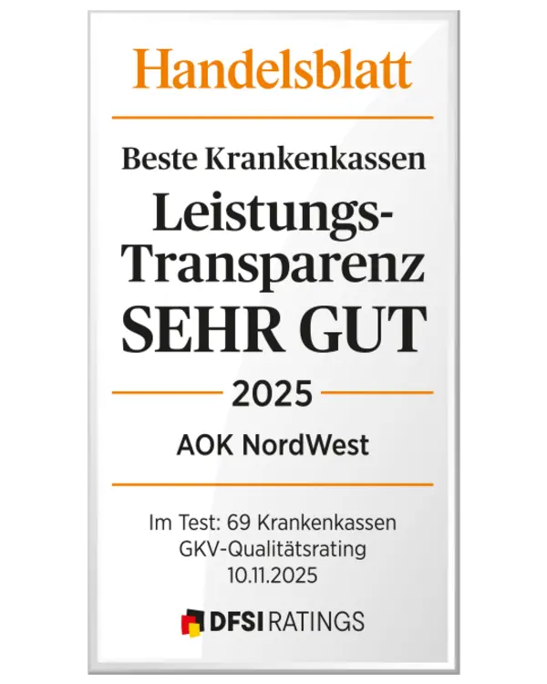 Zu sehen ist das silberne Siegel von Handelsblatt und DFSI für Leistungstransparenz.