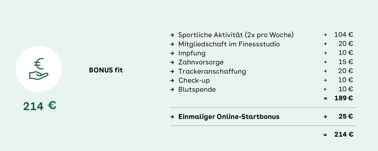 Grafische Darstellung einer Beispielrechnung für einen jungen Erwachsenen mit BonusFit.