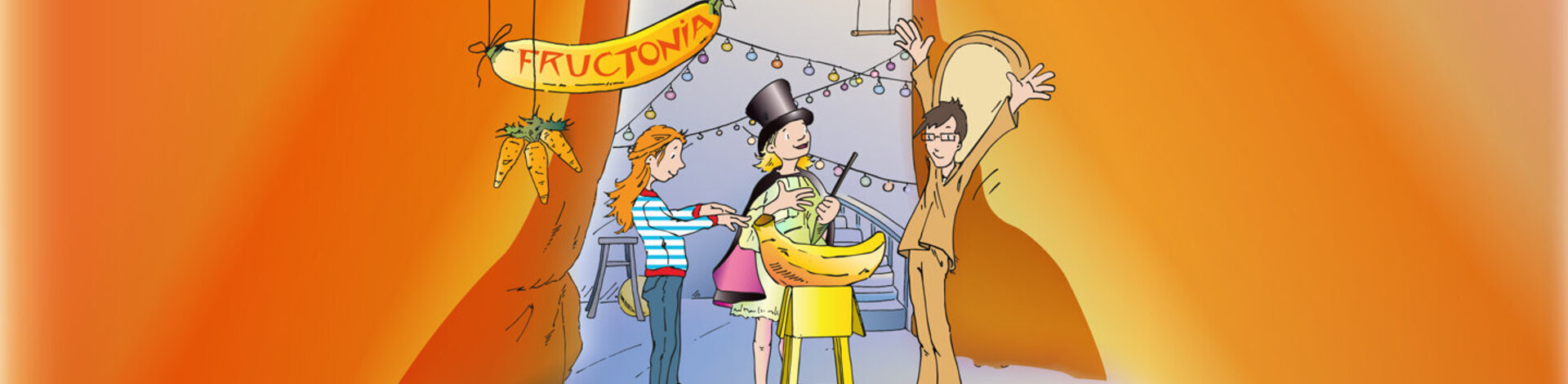 Eine Zeichnung in der drei Kinder zusammen zaubern. Henrietta, ein spezielles Theaterprogramm, vermittelt Schülern Grundlagen zur Gesundheitsprävention.