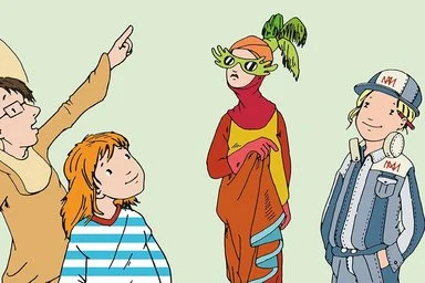 Eine Illustration zeigt verschiedene Charaktere von Henrietta & Co.