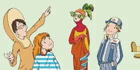 Eine Illustration zeigt verschiedene Charaktere von Henrietta & Co.
