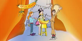 Eine Zeichnung in der drei Kinder zusammen zaubern. Henrietta, ein spezielles Theaterprogramm, vermittelt Schülern Grundlagen zur Gesundheitsprävention.