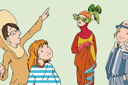 Eine Illustration zeigt verschiedene Charaktere von Henrietta & Co.