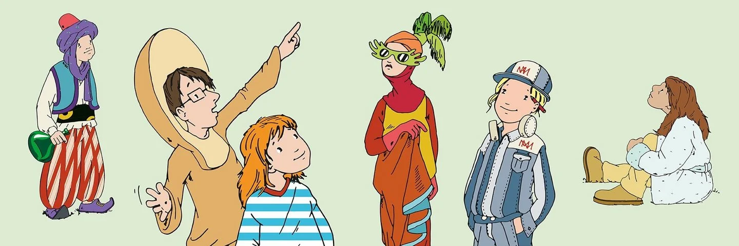 Eine Illustration zeigt verschiedene Charaktere von Henrietta & Co.