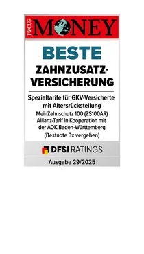 Auszeichnungssiegel Ficus Money und DFSI Zahnzusatzversicherung mit Altersrückstellung