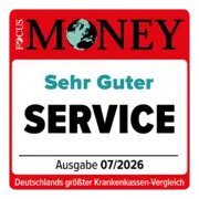 Zu sehen ist das rotweiße Siegel von Focus Money für Service.
