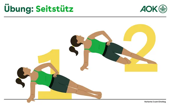 Die Grafik zeigt die Sportübung Seitstütz in Ausführung und einfacherer Ausführung..