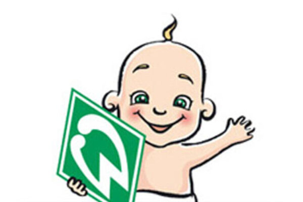 Auf dem Bild ist ein Cartoon-Baby mit einem Werder Bremen Wappen in der Hand zu sehen. Darunter der Schriftzug "Windel-Liga"
