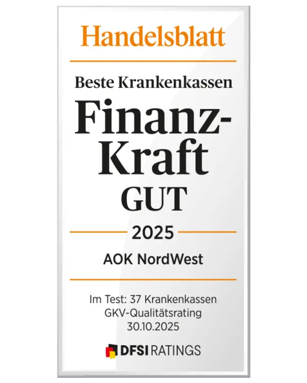 Zu sehen ist das silberne Siegel von Handelsblatt und DFSI für Finanzkraft.