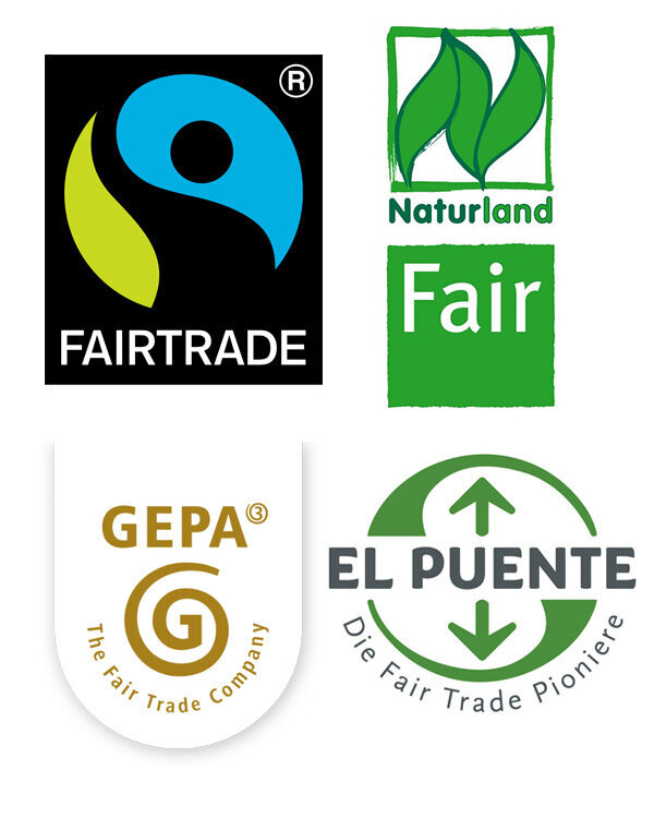 Unterschiedliche Siegel für fairen Handel.