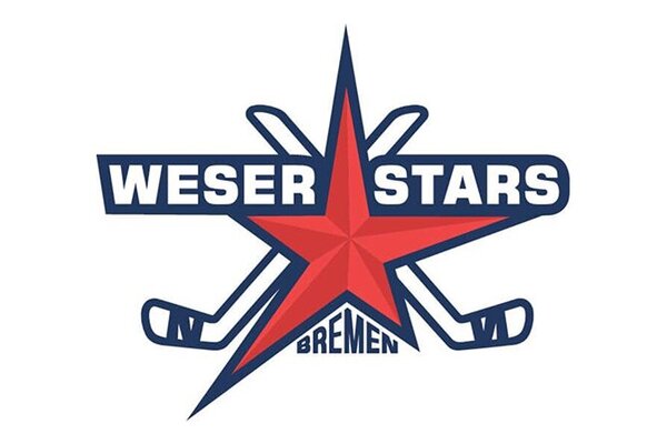Das Bild zeigt das "Westerstars Bremen"-Logo. Es besteht aus einem roten Stern, umrandet von zwei weißen Hockeyschlägern. In weißer Schrift steht in der Mitte: "Weser Stars."