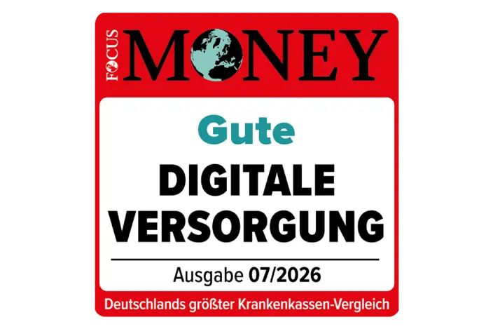 Zu sehen ist das rotweiße Siegel von Focus Money für Digitale Versorgung.