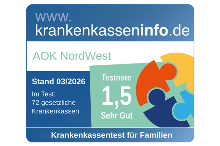Zu sehen ist das blaue Siegel von krankenkasseninfo.de, mit einer Illustration rechts im Bild von vier farbigen Personen, die wie ein Puzzle kreisförmig ineinander übergehen.