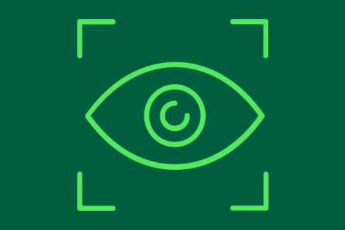 Das Bild zeigt das Symbol eines Auges. Das Auge ist an jeder Ecke eingerahmt.