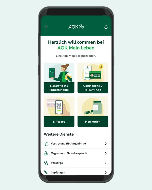 Startseite der „AOK Mein Leben“-App