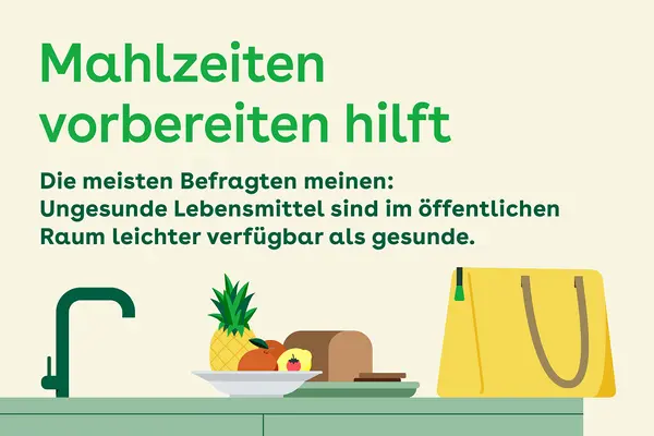 In einer Küche stehen eine Schale voller Obst sowie ein Brett mit geschnittenem Vollkornbrot auf einem Tisch.