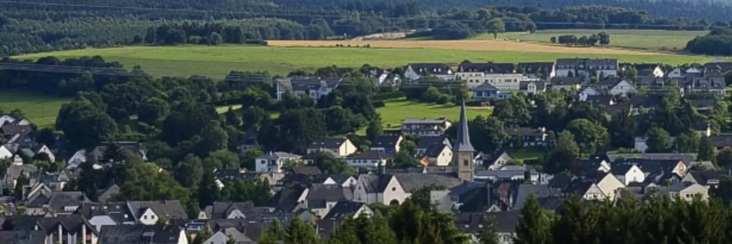 Eine Stadt, die mitten in den Wäldern liegt, ist abgebildet. 