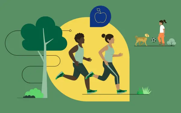 Die Illustration zeigt zwei Jogger, die in einem Park laufen.