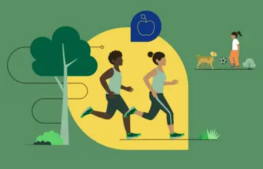 Die Illustration zeigt zwei Jogger, die in einem Park laufen.